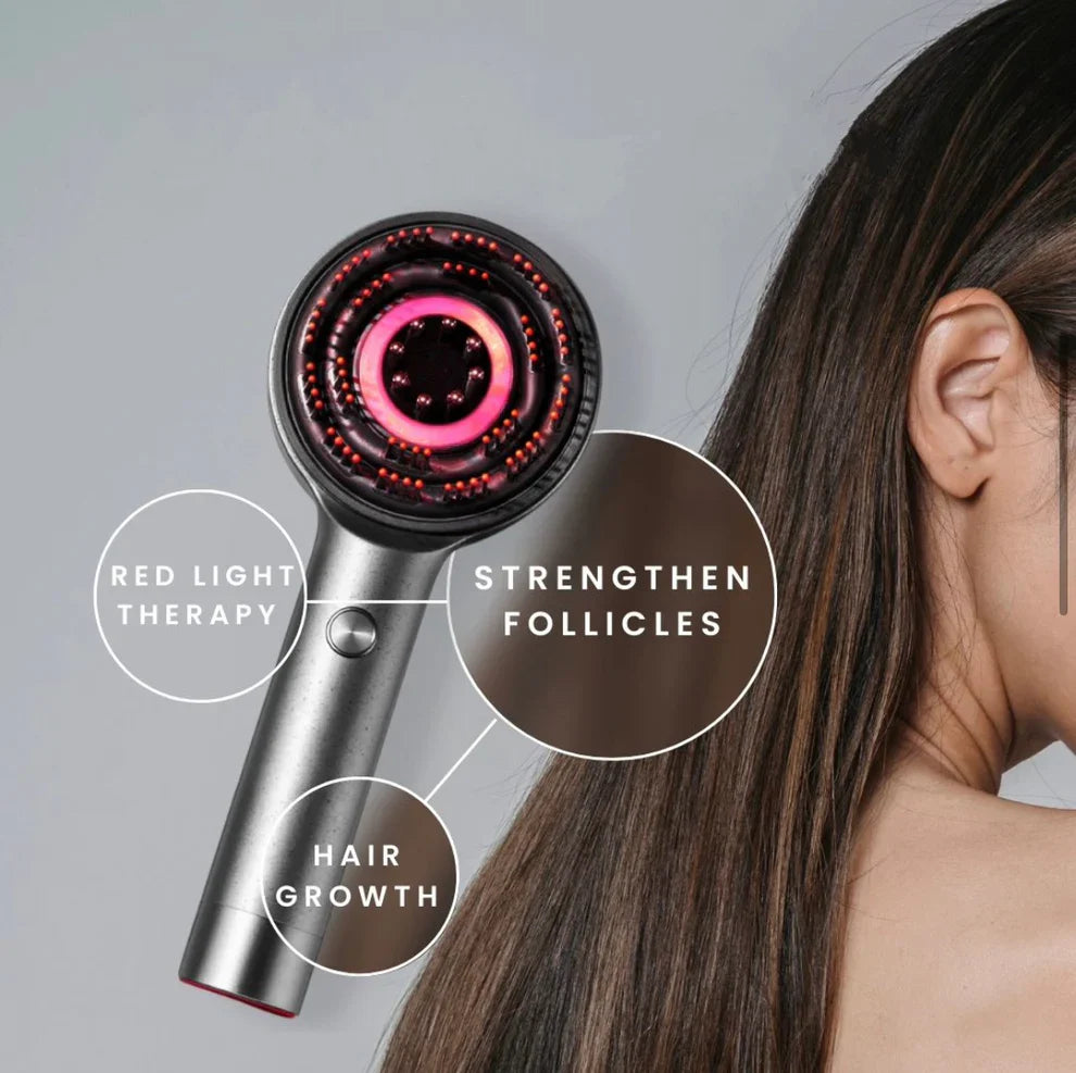 Virrelo Red Light Therapy Scalp Massager with a focus on strengthening follicles and stimulating hair growth